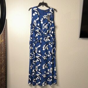 Ralph Lauren Black Label Abstract Blue and White Midi Dress